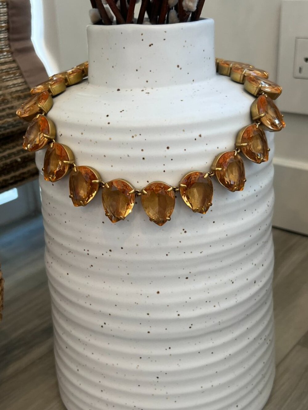 Rare J. Crew Collector's Statement Necklace | Peach Teardrop Crystals